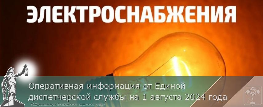 Оперативная информация от Единой диспетчерской службы на 1 августа 2024 года